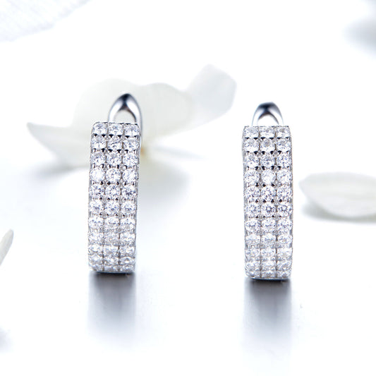 925 Sterling Silver Earrings with Pavé Setting CZ 1.3*0.4cm