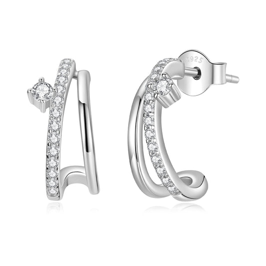 925 Sterling Silver Moissanite Earrings for Women - 1.4x0.5cm, Pavé Setting