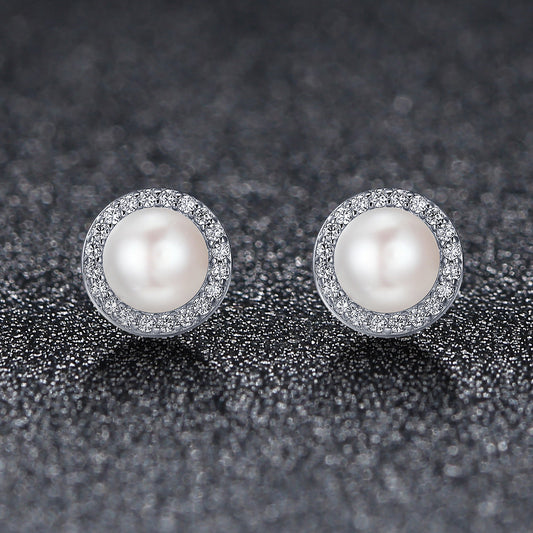 925 Sterling Silver Freshwater Pearl Earrings with CZ for Women