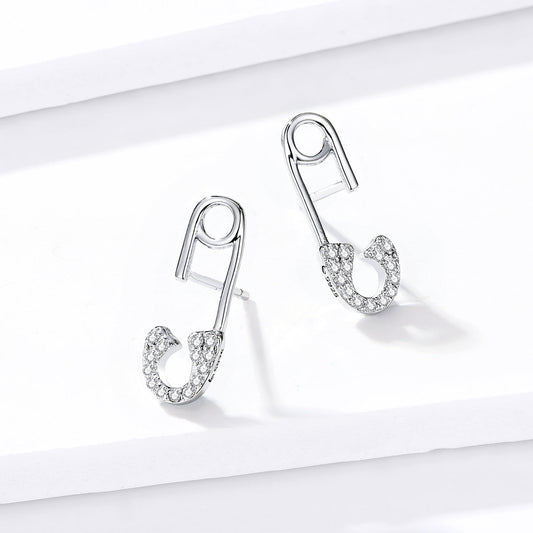 925 Sterling Silver Earrings for Women - 1.7x0.6cm, Platinum Plated with Pavé Setting CZ - view 2