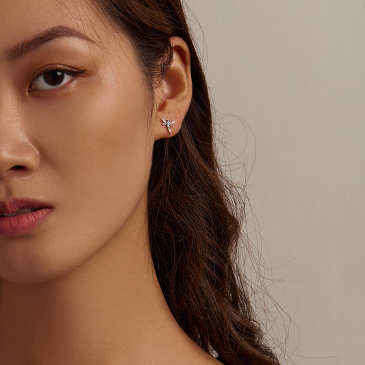 925 Sterling Silver Earrings with Pavé Setting CZ in Oxidized Silver - view 2