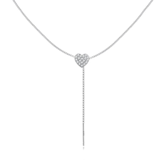 925 Sterling Silver Adjustable Necklace with CZ Pendant for Women