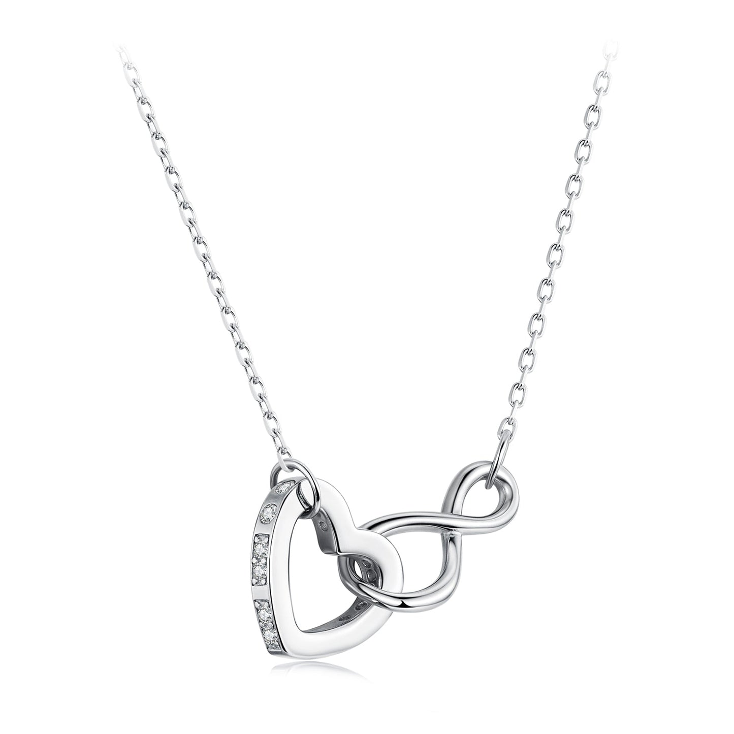 925 Sterling Silver Necklace with Pavé Setting CZ, 40+5cm, Plated White Gold, Women