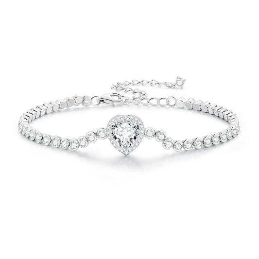 925 Sterling Silver Bracelet with CZ Zircon, 15+6.5cm, Platinum Plated for Women