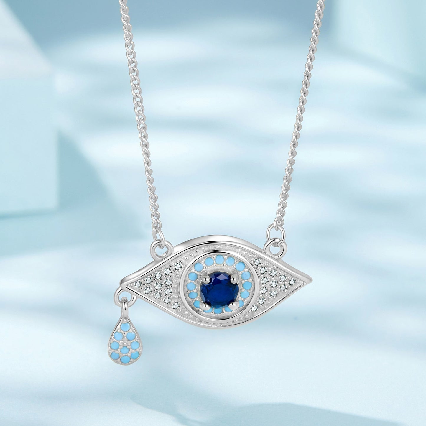 925 Sterling Silver Pavé CZ Pendant Necklace for Women - 40+5cm Length, 2x1cm Pendant