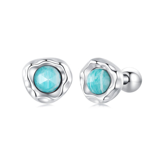 925 Sterling Silver Amazonite Earrings 0.55cm Plated White Gold for Women - view 2