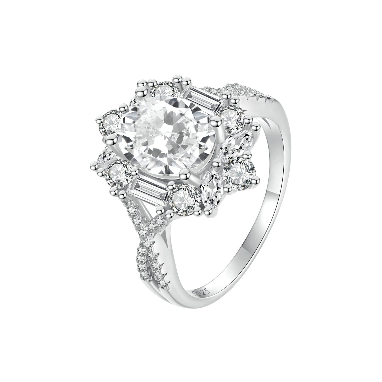 925 Sterling Silver 2 Carat Moissanite Ring in White Gold Plating - Size 8 for Women