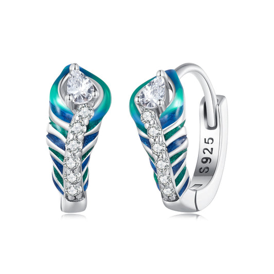 925 Sterling Silver Enamel Oxidized Earrings with Pavé Setting for Women - view 2