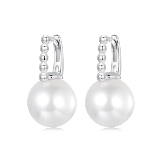 925 Sterling Silver Earrings with White Gold Plating and Shell Pearl for Women - view 2