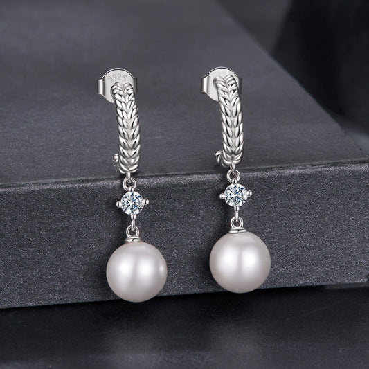 925 Sterling Silver Moissanite and Synthetic Pearl Earrings for Women