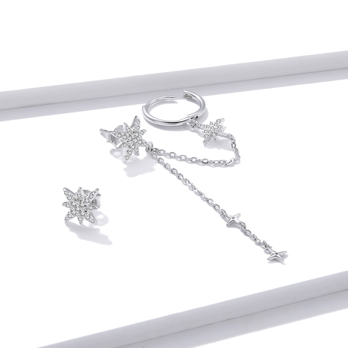 S925 Sterling Silver Earrings with CZ in Pavé Setting, 5.9cm Length, 1cm Size for Women