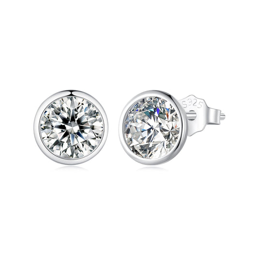 925 Sterling Silver Earrings with Pavé Setting CZ, 7mm, Plated Platinum for Women - view 2