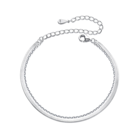 925 Sterling Silver 15+6cm White Gold Plated Bracelet for Women