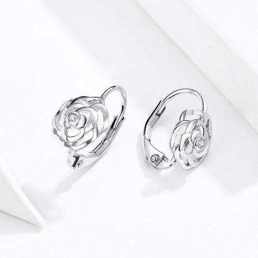 925 Sterling Silver Earrings with Pavé Setting CZ - 1.4x0.9 cm for Women