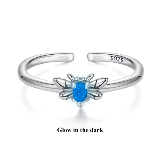 925 Sterling Silver Pendant with Luminous Stone - Oxidized Silver, For Rings