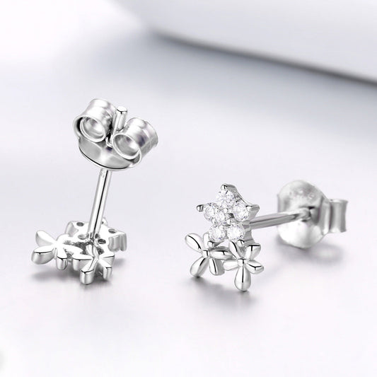 925 Sterling Silver Earrings with CZ in Pavé Setting, 0.6*0.7cm for Women - view 2