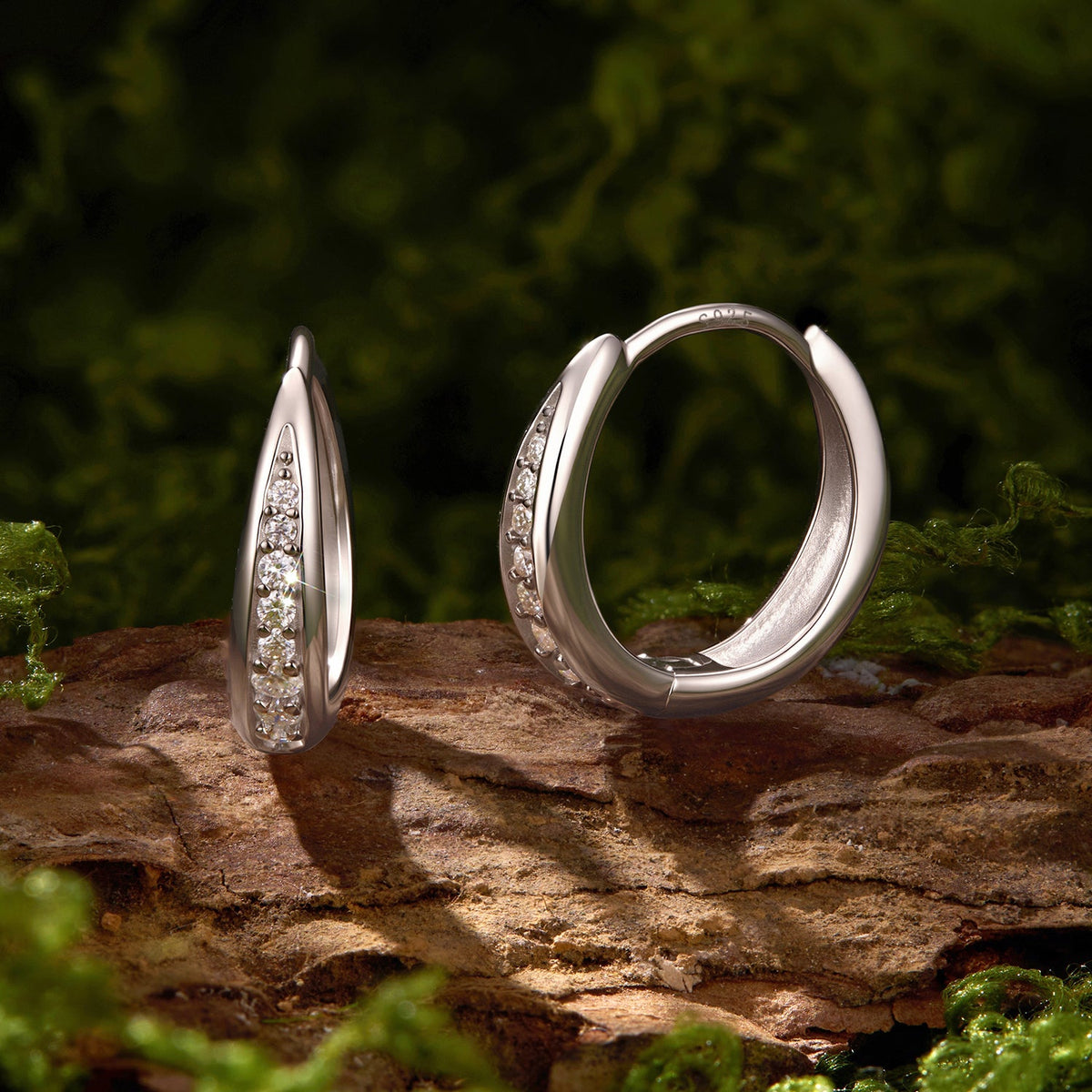 925 Sterling Silver White Gold Plated 1.3cm Moissanite Hoop Earrings for Women