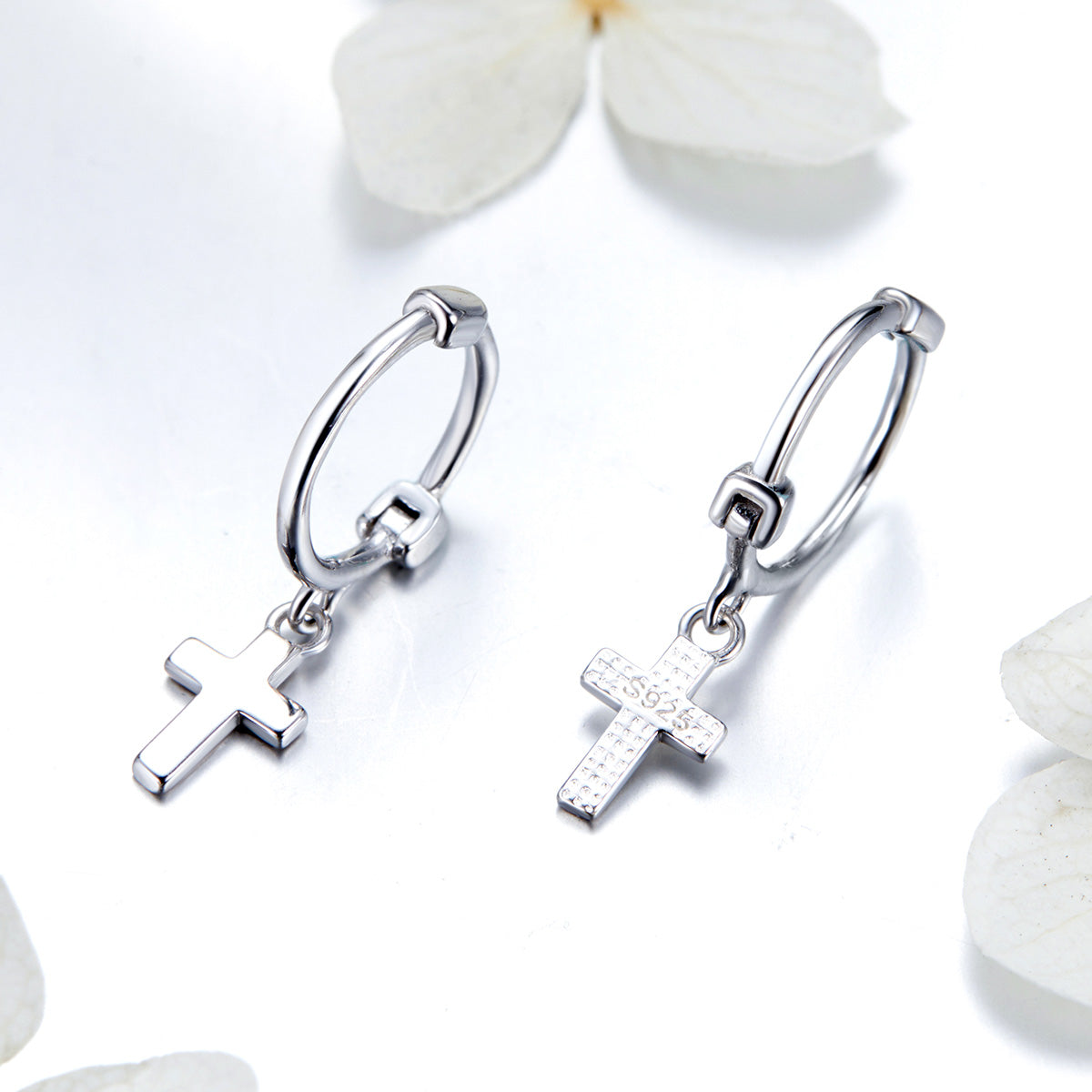 925 Sterling Silver Earrings Plated Platinum 1.9*0.5cm for Women