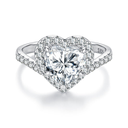 925 Sterling Silver White Gold Plated 2ct Moissanite Heart Ring Size 6 for Women