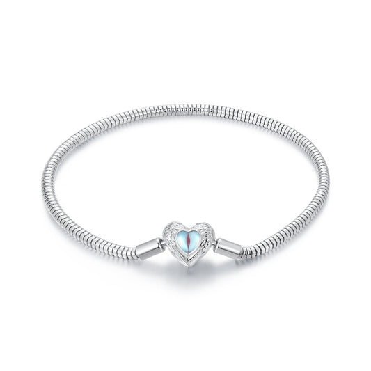 925 Sterling Silver Moonstone Bracelet 17.0 cm with White Gold Plating for Women