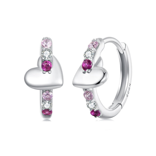 925 Sterling Silver Earrings with Pavé Setting CZ in White Gold, 1.2*0.6cm for Women - view 2