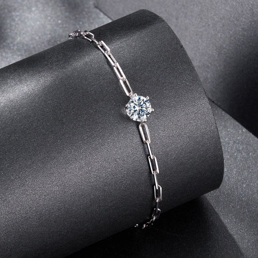 925 Sterling Silver Plated White Gold Moissanite Bracelet 15+6cm for Women