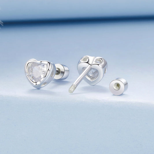 925 Sterling Silver Earrings with Plated White Gold & Pavé Setting CZ, 0.5cm for Women - view 2