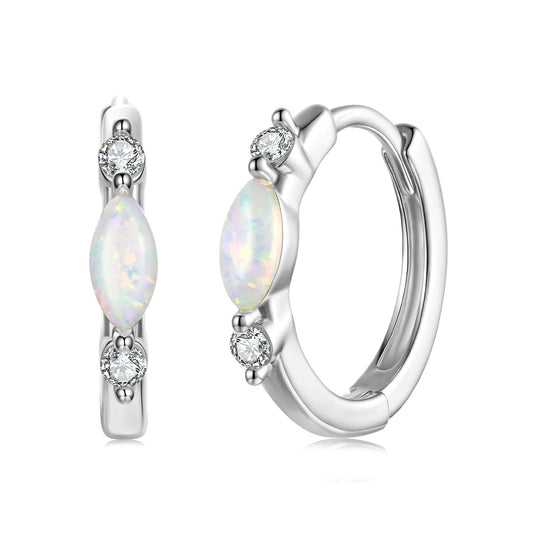 925 Sterling Silver Moissanite and Opal White Gold Plated Earrings for Women