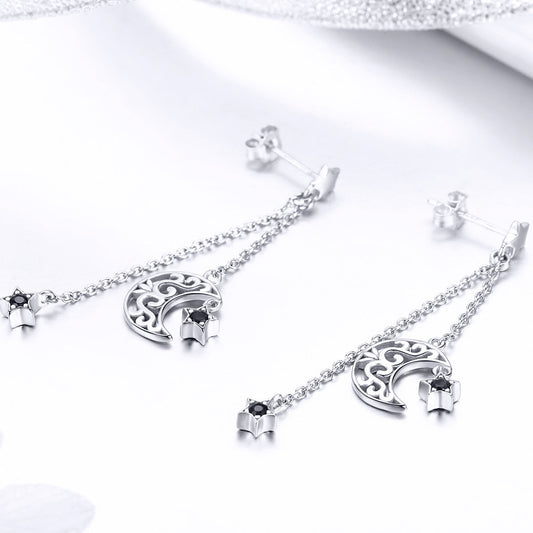 925 Sterling Silver Earrings with Plated Platinum and CZ - 4.4 x 1.0 cm for Women