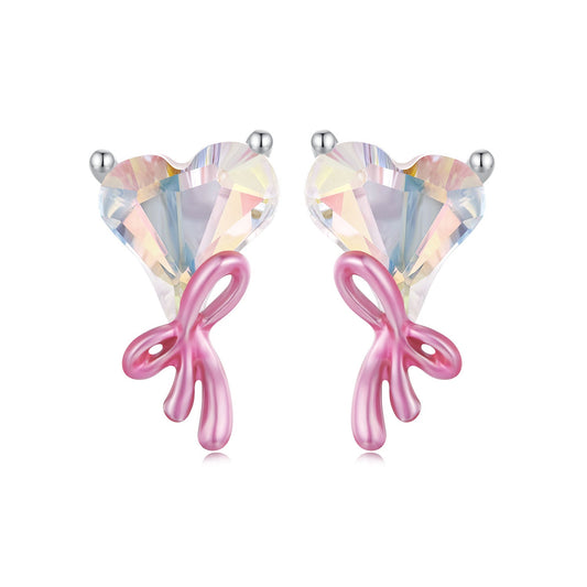 925 Sterling Silver Enamel Earrings with Transparent Glass for Women
