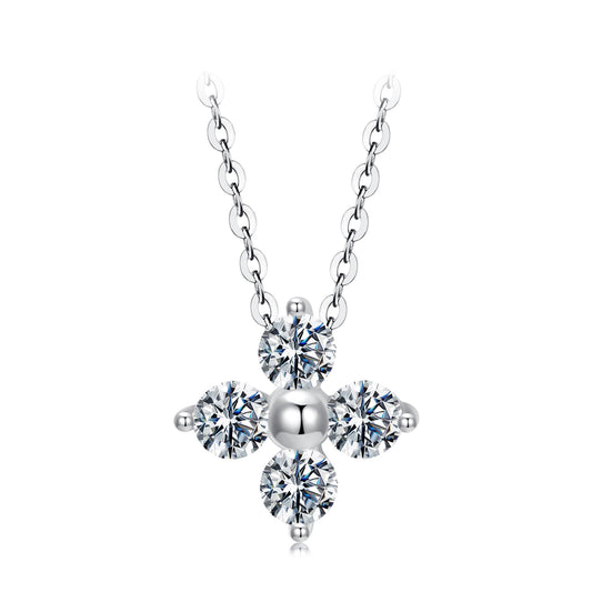925 Sterling Silver & White Gold Plated Moissanite Necklace 40+5cm for Women