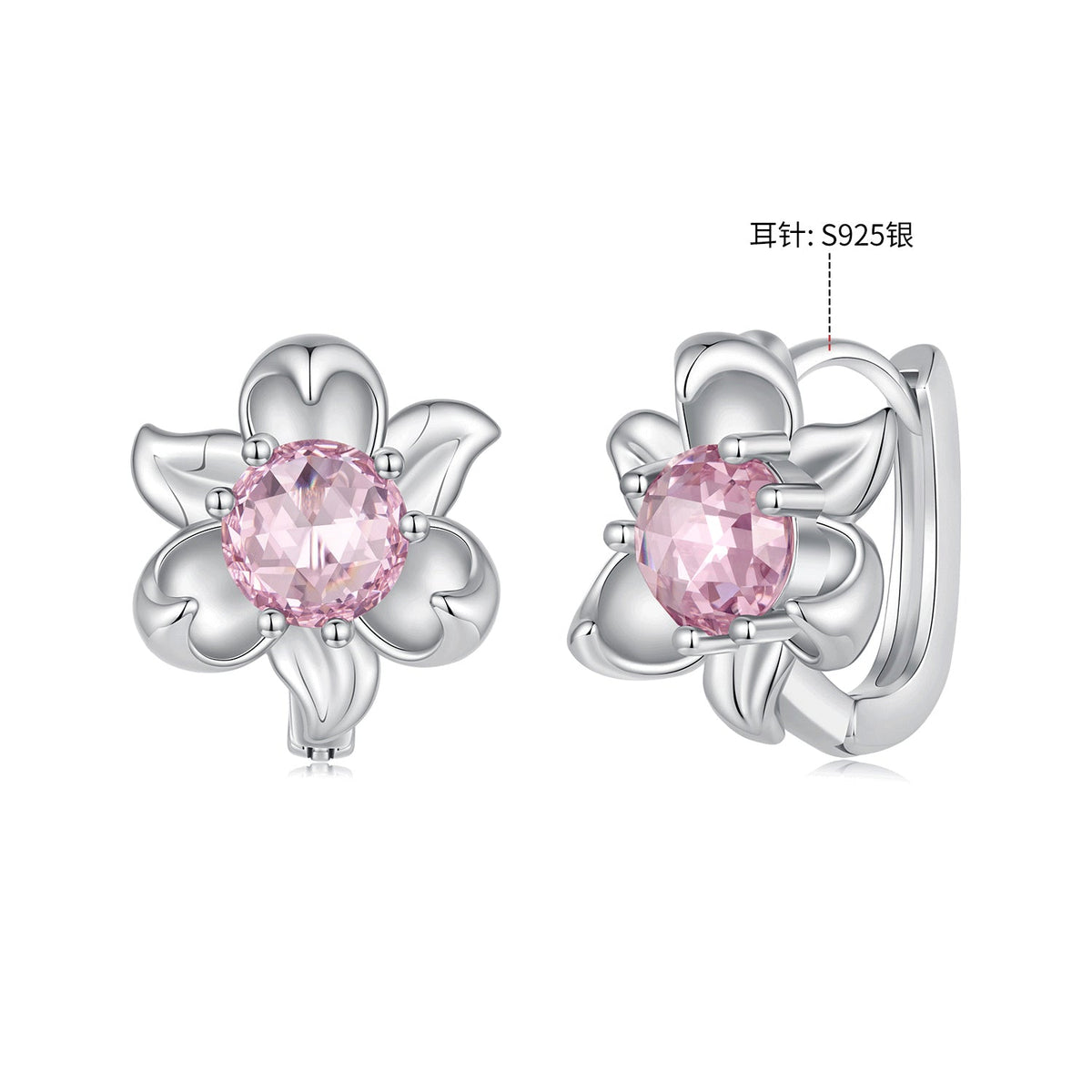 925 Sterling Silver White Gold Plated Transparent Glass 1.4 x 1.2 cm Hoop Earrings for Women