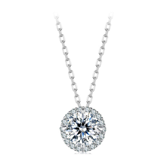 925 Sterling Silver Moissanite Necklace 40+5cm with Pavé Setting for Women