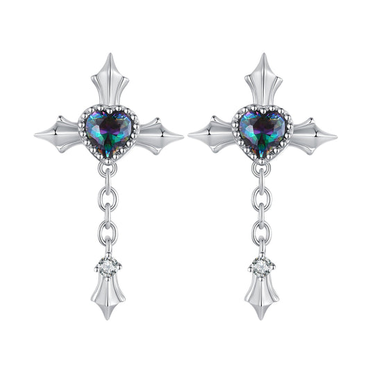 925 Sterling Silver Earrings with CZ and Glass, 24x13mm for Women