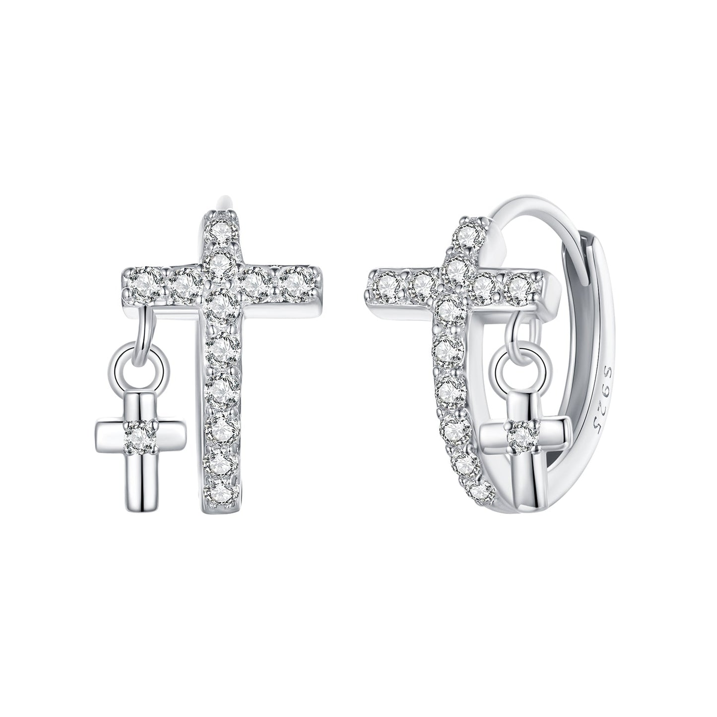 925 Sterling Silver Earrings with Pavé Setting CZ in White Gold, Size 13*8mm for Women