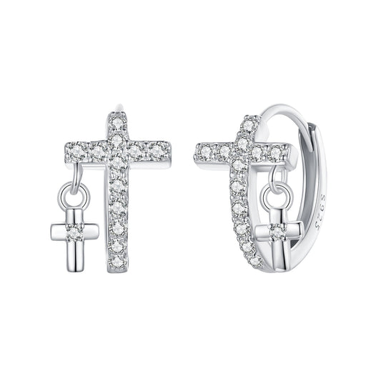 925 Sterling Silver Earrings with Pavé Setting CZ in White Gold, Size 13*8mm for Women - view 2