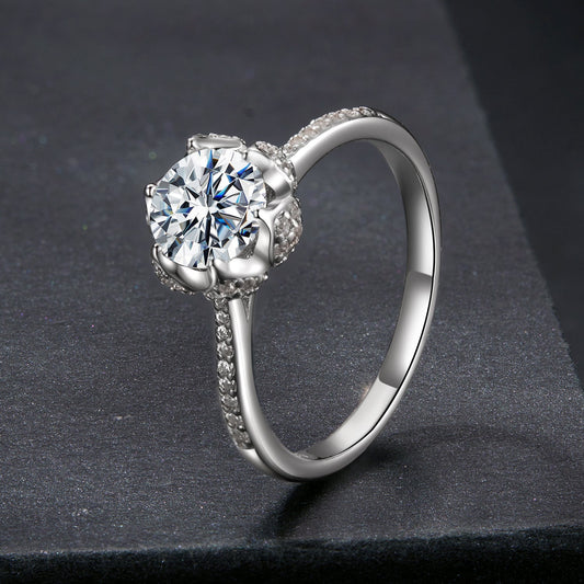 925 Sterling Silver Moissanite Ring 1ct Size 6 White Gold Plated for Women