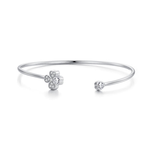 925 Sterling Silver Bracelet with Pavé Setting CZ, Inner Diameter 550mm, 2.0mm Wide, Unisex
