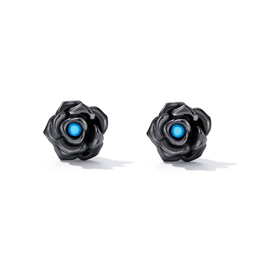 925 Sterling Silver Earrings with Turquoise and Black Gold Finish