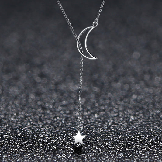 925 Sterling Silver Necklace 47cm with Moon Pendant for Women