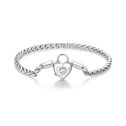 925 Sterling Silver Bracelet with CZ in Pavé Setting, 17.0 Size, Platinum Plated for Women