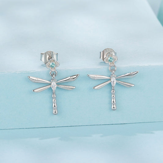 925 Sterling Silver Earrings with Pavé Setting CZ and Transparent Glass