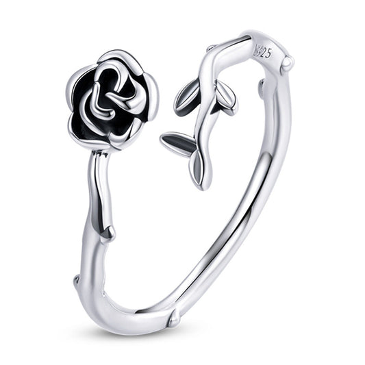 925 Sterling Silver & Oxidized Silver 0.15 cm Width Rose Ring for Women