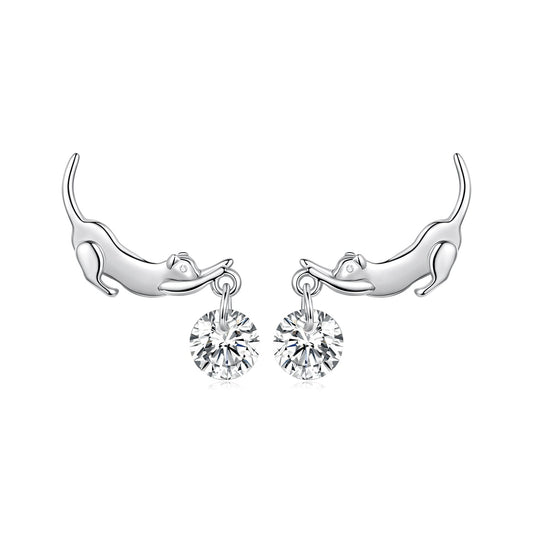 925 Sterling Silver White Gold Plated CZ Earrings 1.6x1.7cm for Women