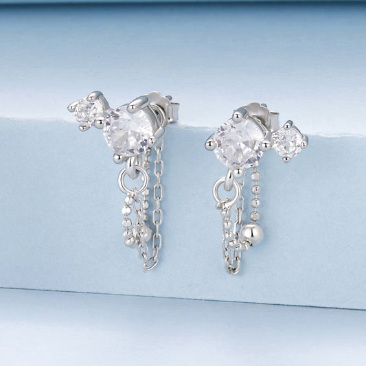 925 Sterling Silver White Gold Plated Pavé Setting CZ Earrings, 1.5cm for Women