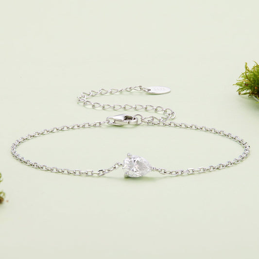 925 Sterling Silver White Gold Plated 0.8ct Moissanite Water Drop 16+5cm Bracelet for Women