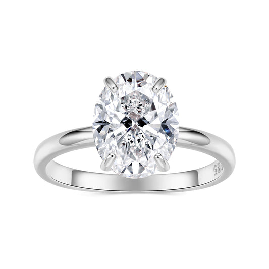925 Sterling Silver 3.5 Carat Oval Zircon Ring with White Gold Plating for Women