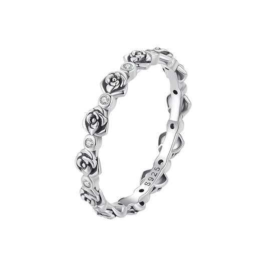 925 Sterling Silver Ring with Pavé Setting CZ - Size 6.0 - Oxidized Silver