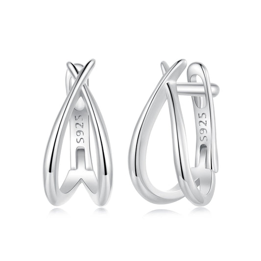 925 Sterling Silver Earrings 1.2x0.6cm with White Gold Plating for Women - view 2