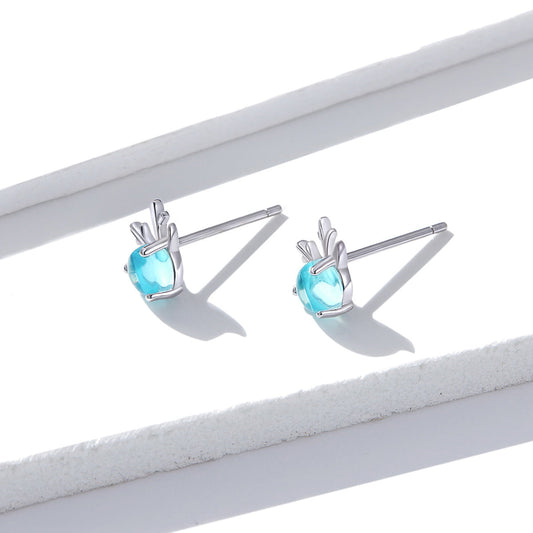 925 Sterling Silver Transparent Glass Earrings - view 2